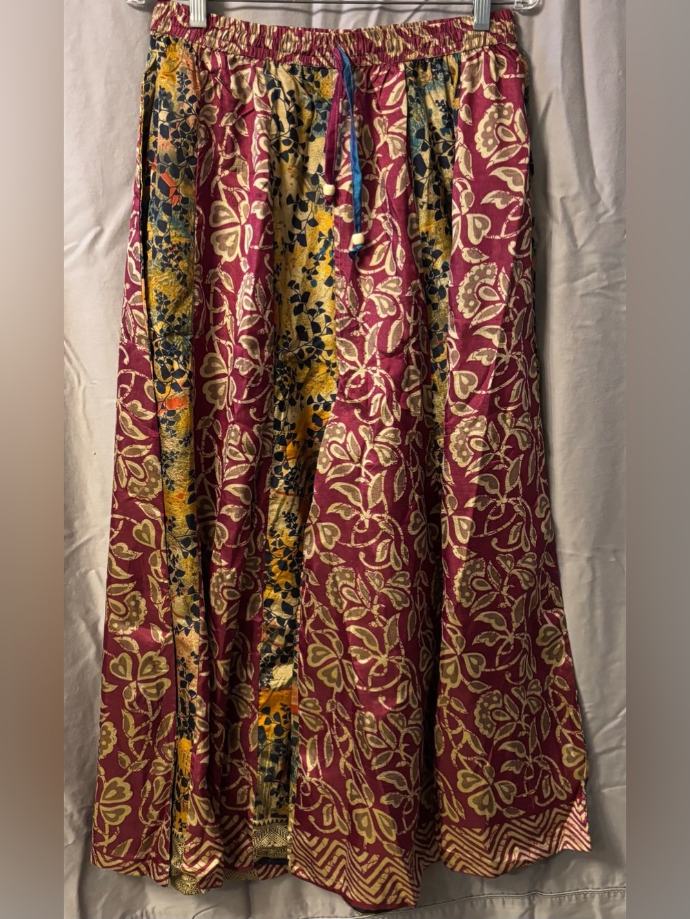 Jaded Gypsy Boho Mixed-Pattern Wide-Leg Magic Pants w/ Pockets in Free Size